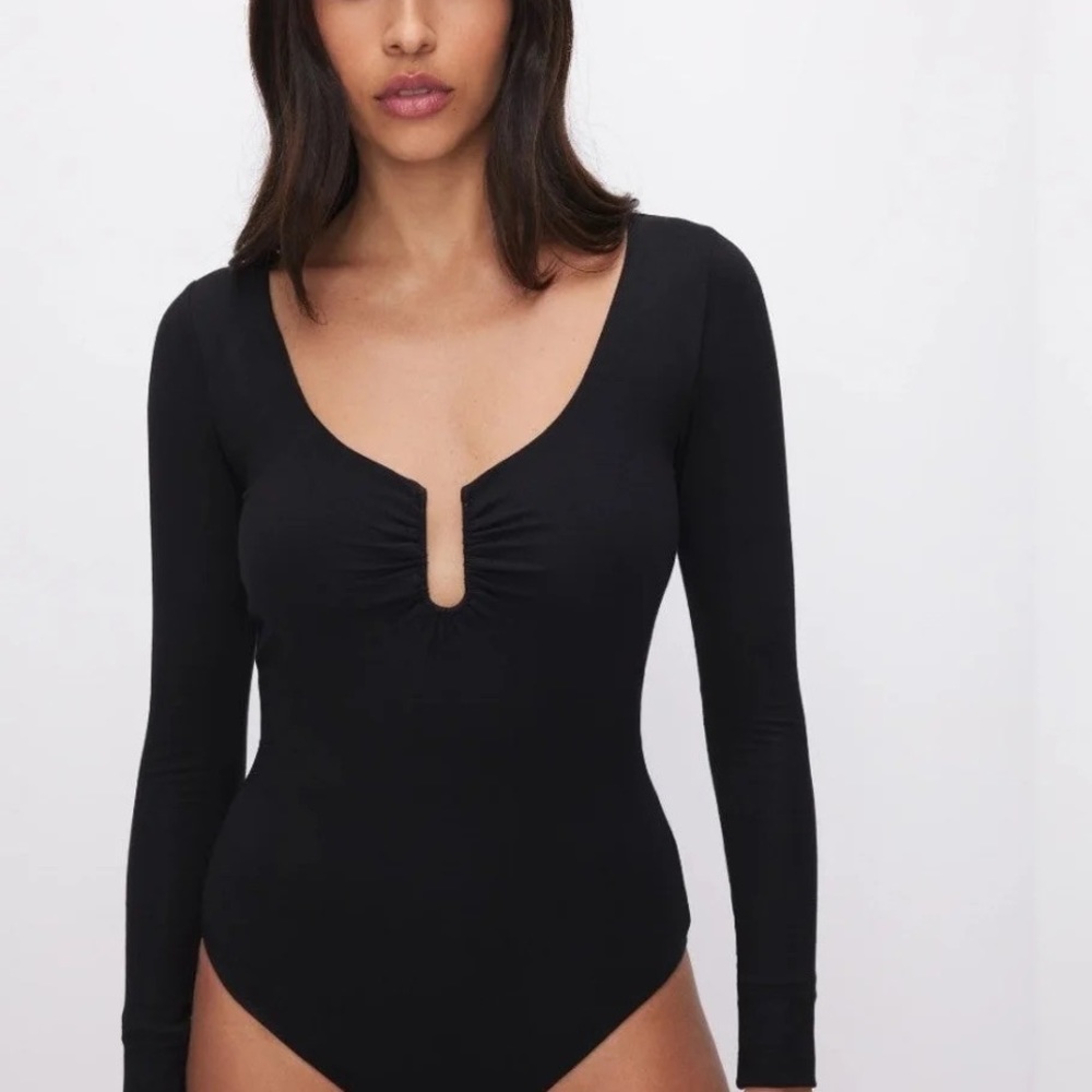 NWT Good American U Ring Bodysuit Women's 5 Black Thong Bottom Snap Long Sleeve